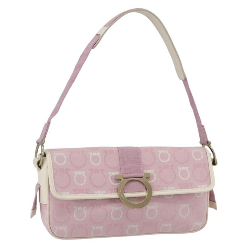 Salvatore Ferragamo Gancini Canvas Pink Canvas Shoulder Bag Bag